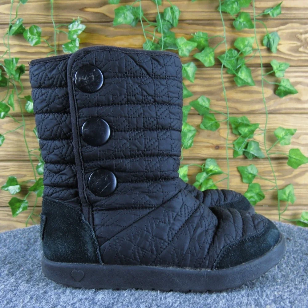 UGG Kids‎ 13 Girls Black Quilted Puffy Houndstooth Nylon Winter Boots Shoes